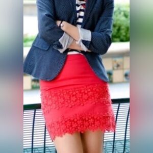 J.Crew Red Cotton Lace Mini Skirt Scalloped Floral 4